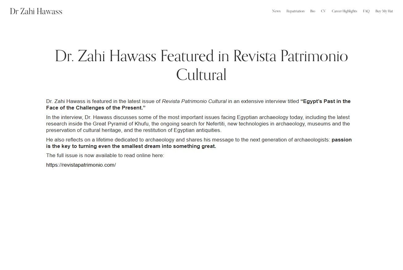 Zahi Hawass Featured in Revista Patrimonio Cultural